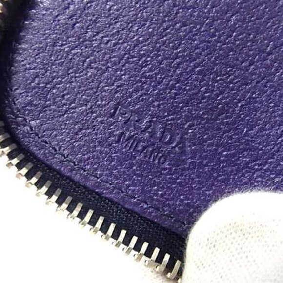 Prada Key Case Purple Leather Zip Around 6 Rows Silver - Picture 5 of 5